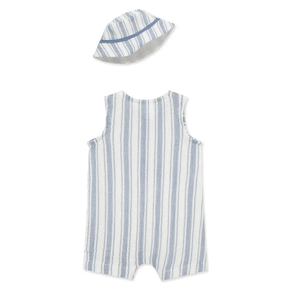 Striped Gauze Romper & Hat Set