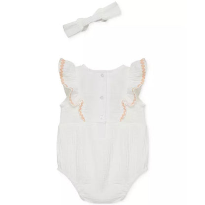 Gauze Embroidered Flowers Bubble Romper