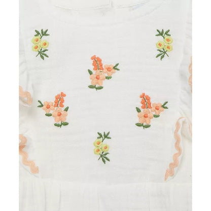 Gauze Embroidered Flowers Bubble Romper