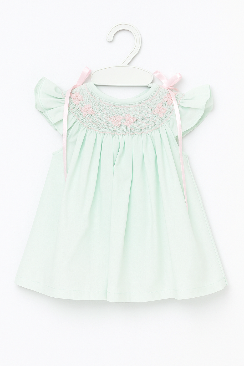 Mint Green Smocked “Jesucito” Baby Dress PEEK A BOO