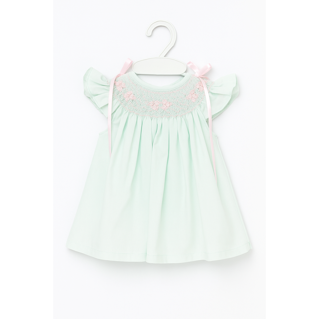 Mint Green Smocked “Jesucito” Baby Dress PEEK A BOO