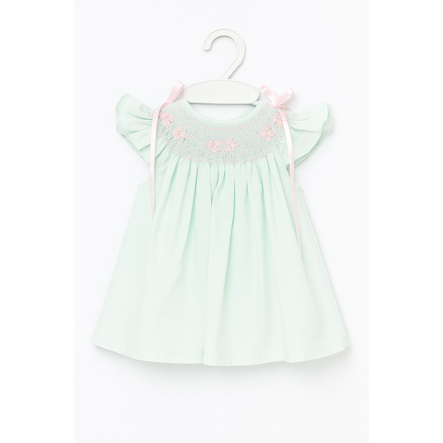 Mint Green Smocked “Jesucito” Baby Dress PEEK A BOO
