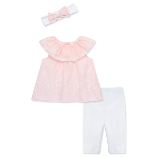 Pink Eyelet Woven Tunic Set