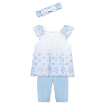 Blue Eyelet Woven Tunic Set