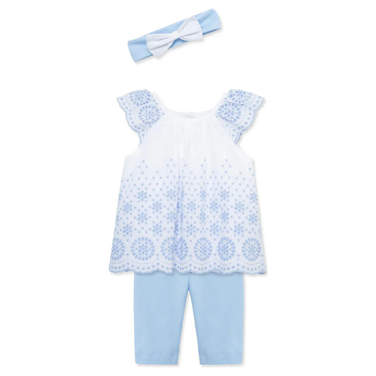 Blue Eyelet Woven Tunic Set