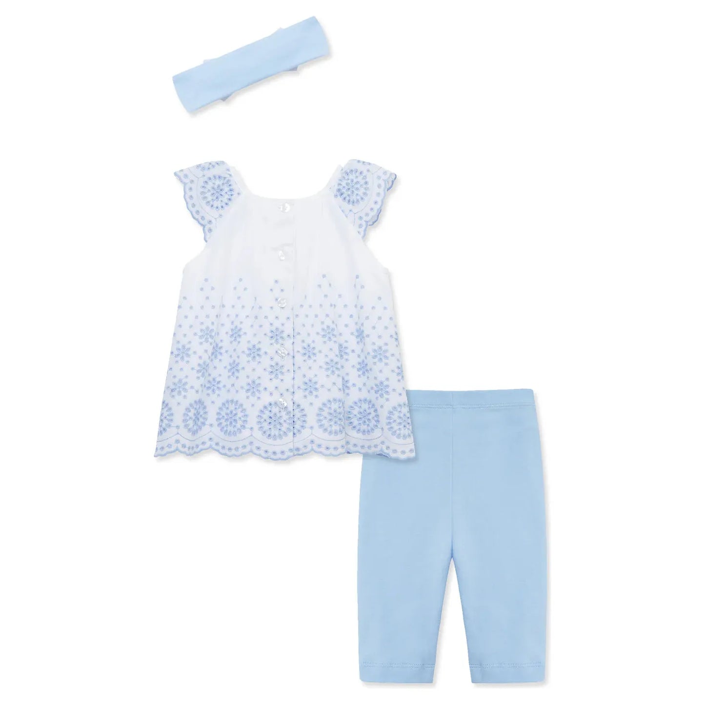 blue eyelet woven tunic set