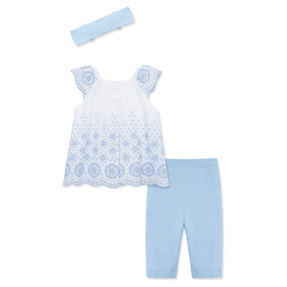 Blue Eyelet Woven Tunic Set