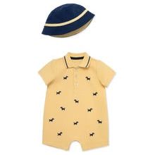 Puppies Cotton Knit Romper & Hat