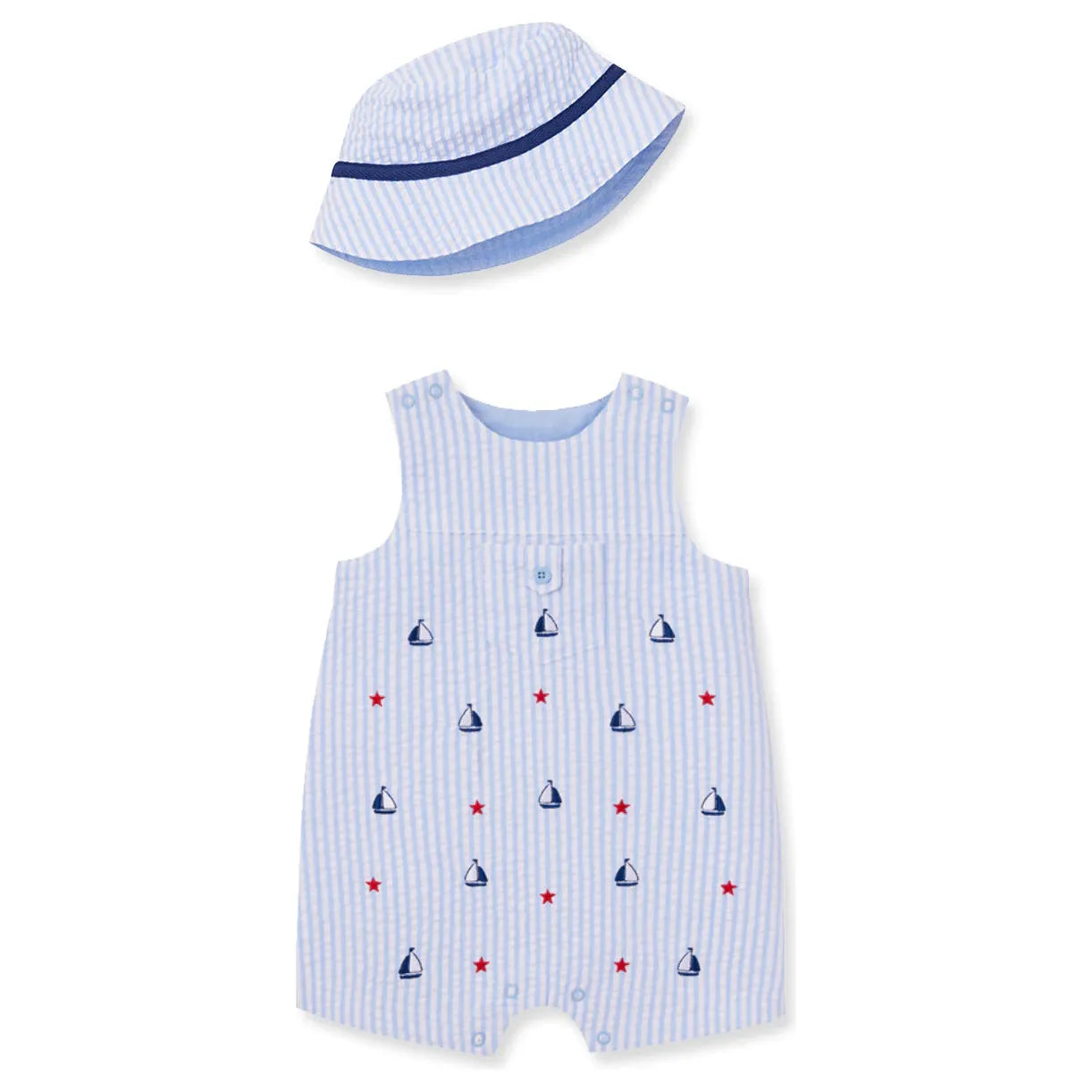 Sailboat Woven Romper & Bucket Hat PEEK A BOO