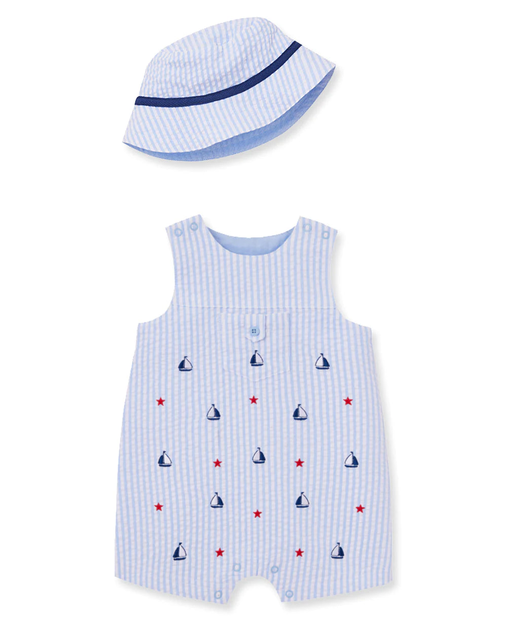 sailboat woven romper & bucket hat