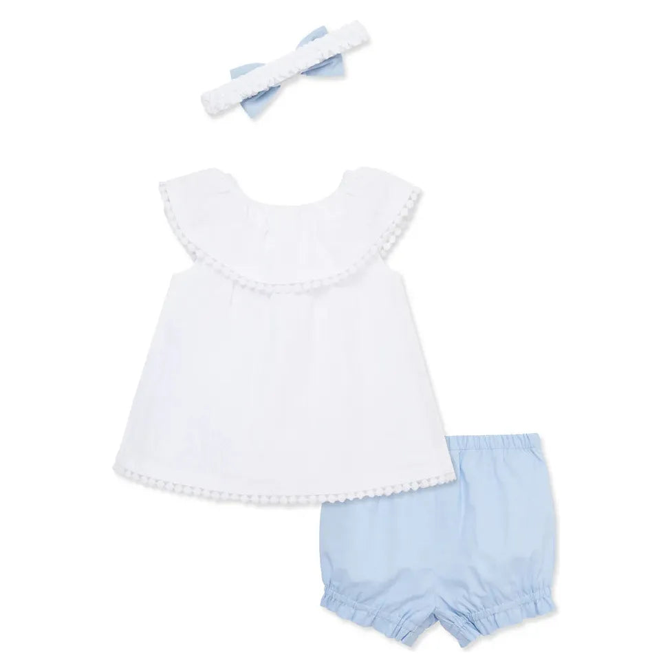 Floral Border Woven Short Set & Headband PEEK A BOO