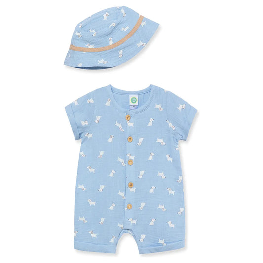 Puppies Gauze Romper & Hat PEEK A BOO