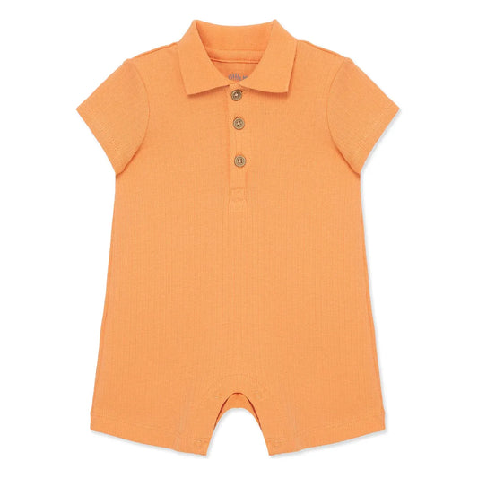 Orange Ribbed Knit Polo Romper