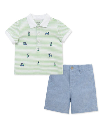 Golf Polo Short Set - Blue/Green Little Me