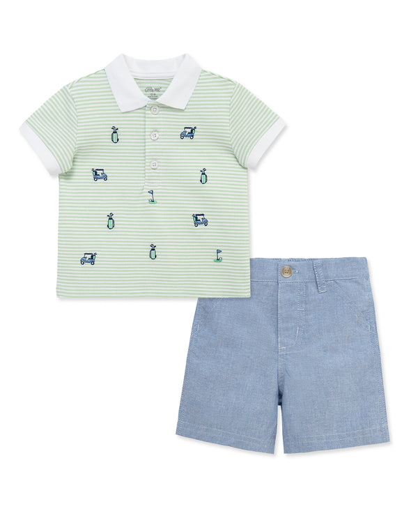 Golf Polo Short Set - Blue/Green Little Me