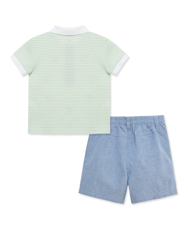 Golf Polo Short Set - Blue/Green Little Me