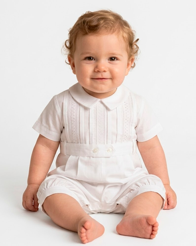 Dave White Pique Bubble romper PEEK A BOO