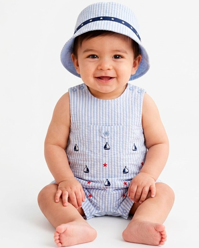 Sailboat Woven Romper & Bucket Hat PEEK A BOO
