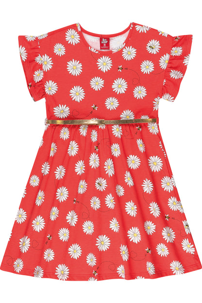 Sleeve Flower dress with belt