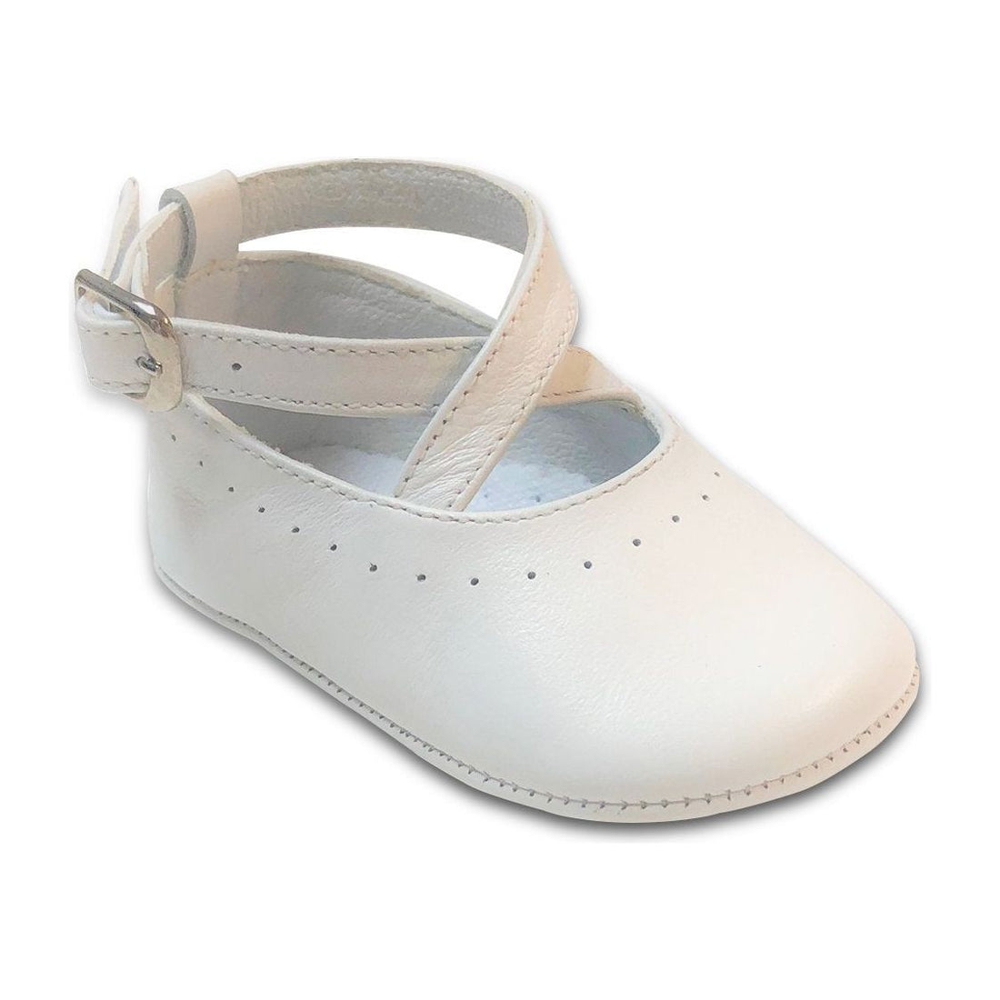 Karela White Pre-Walk Crossed Straps Shoes PEEK A BOO