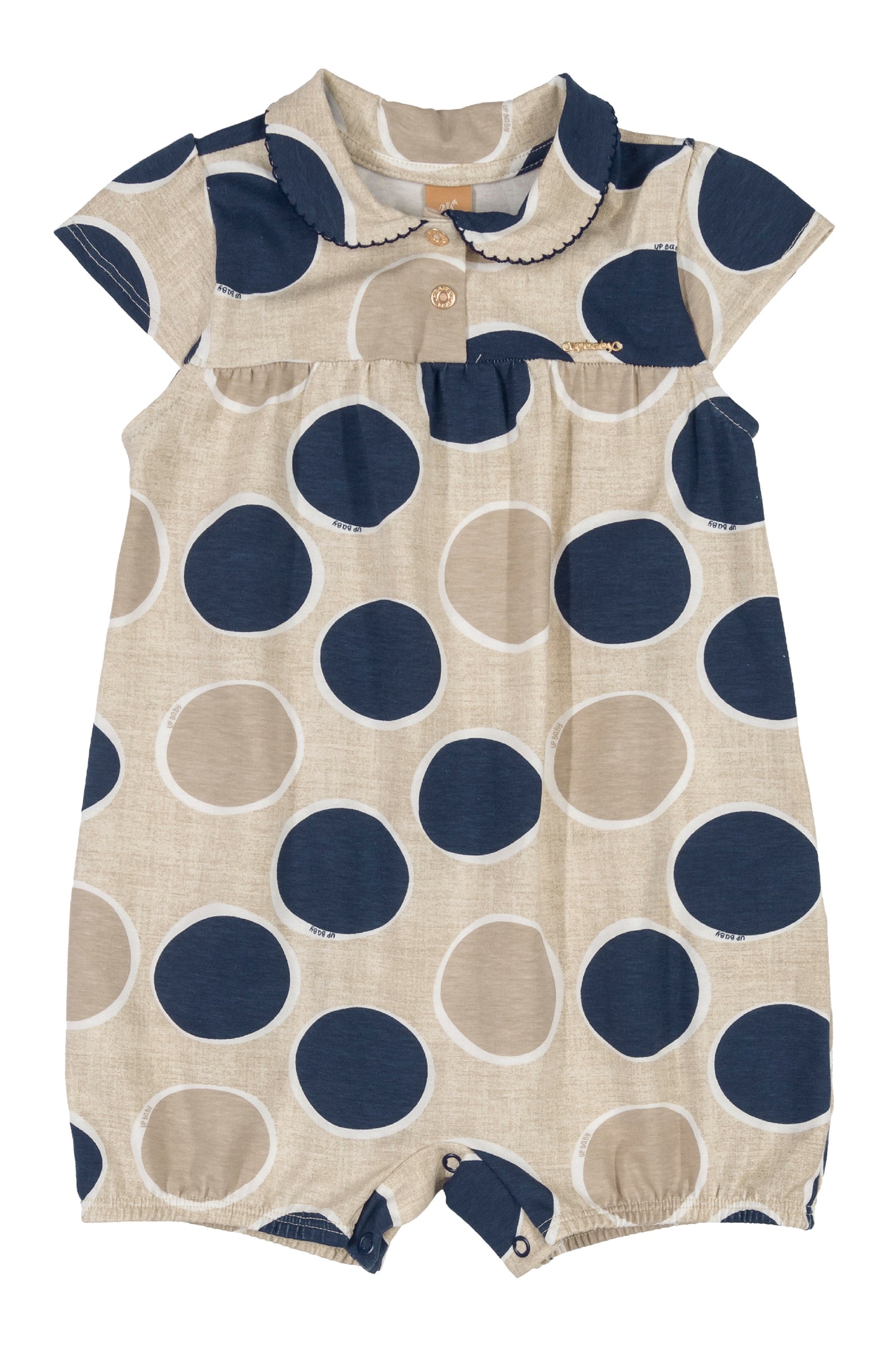 blue/beige polka dot romper