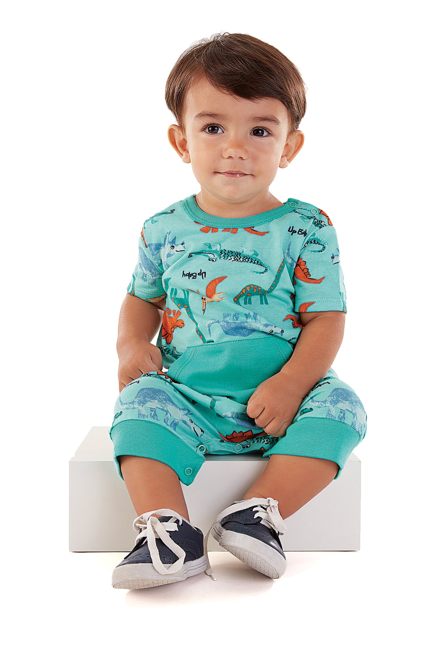 green dinosaur romper