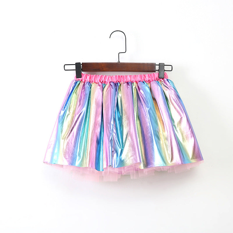 girl gilded rainbow skirt party