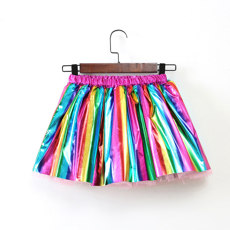 girl gilded rainbow skirt party