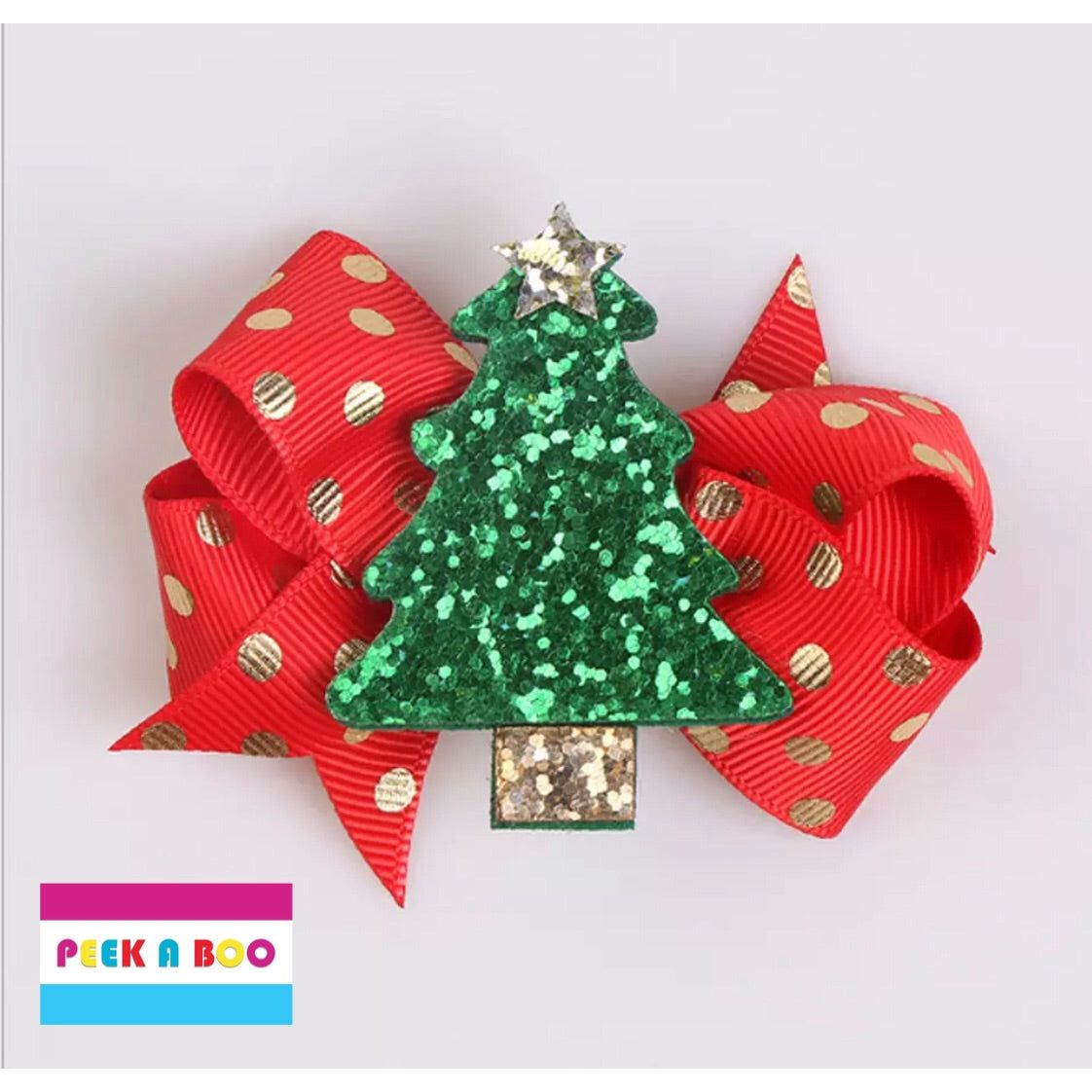 Christmas Print Hair Clips Bows PEEK A BOO