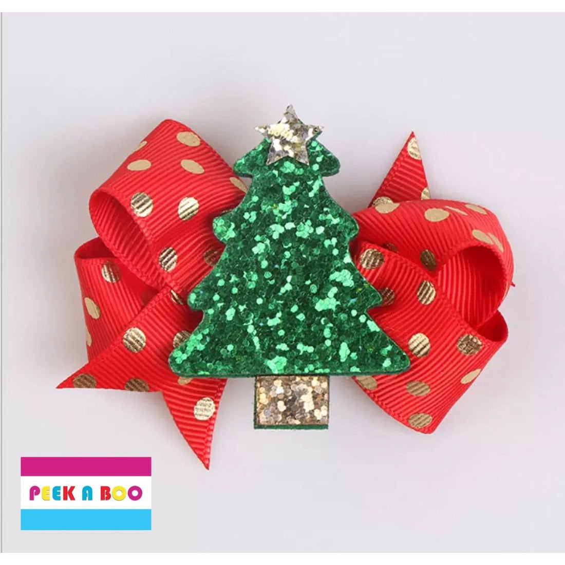 Christmas Print Hair Clips Bows PEEK A BOO