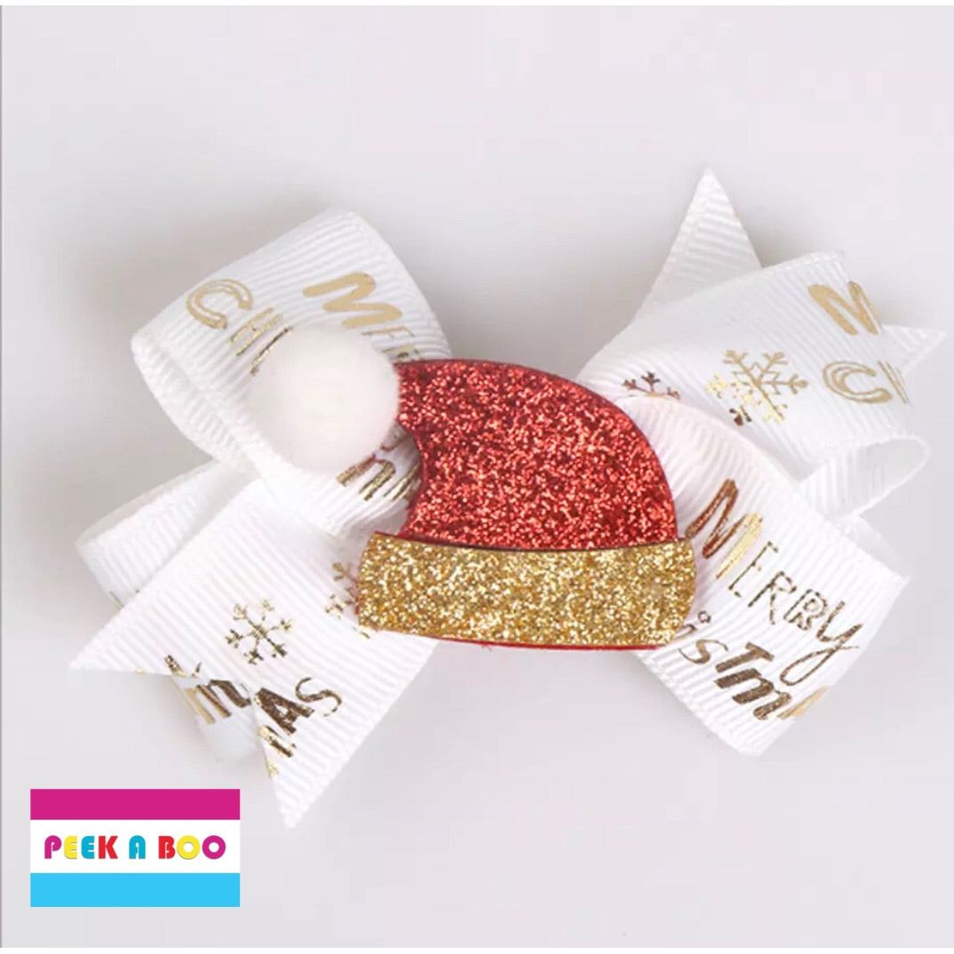 Christmas Print Hair Clips Bows PEEK A BOO