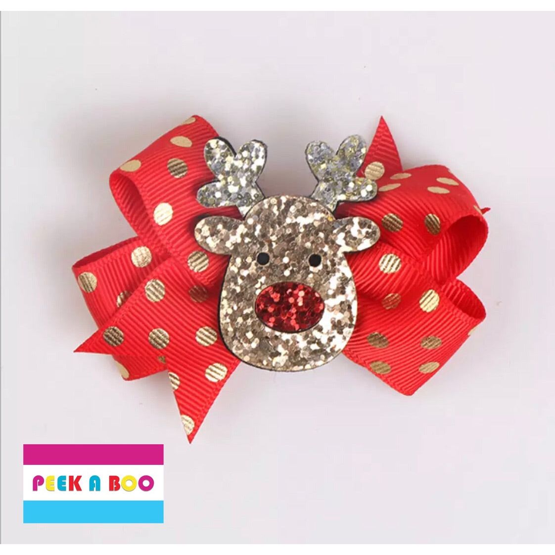 Christmas Print Hair Clips Bows PEEK A BOO