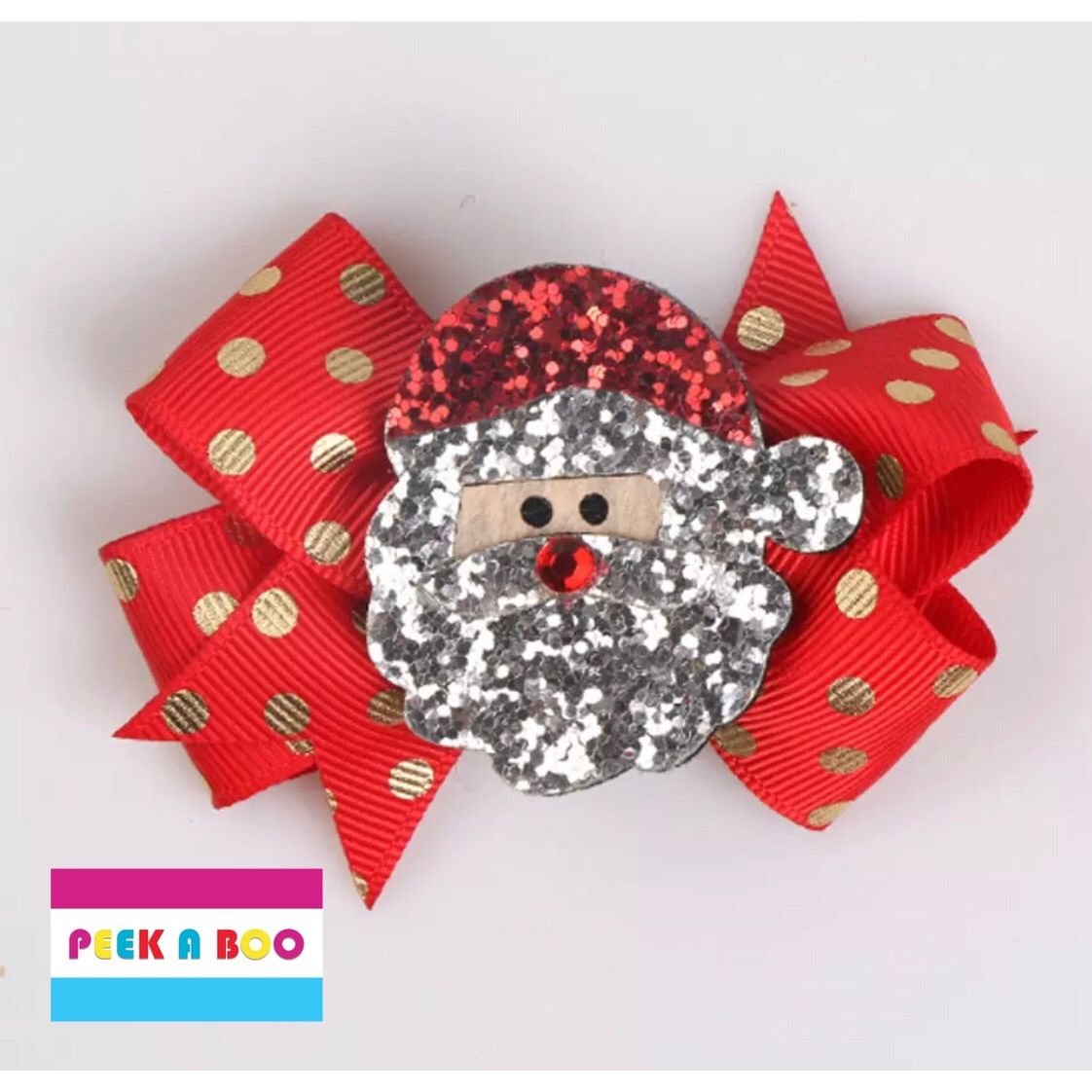 Christmas Print Hair Clips Bows PEEK A BOO