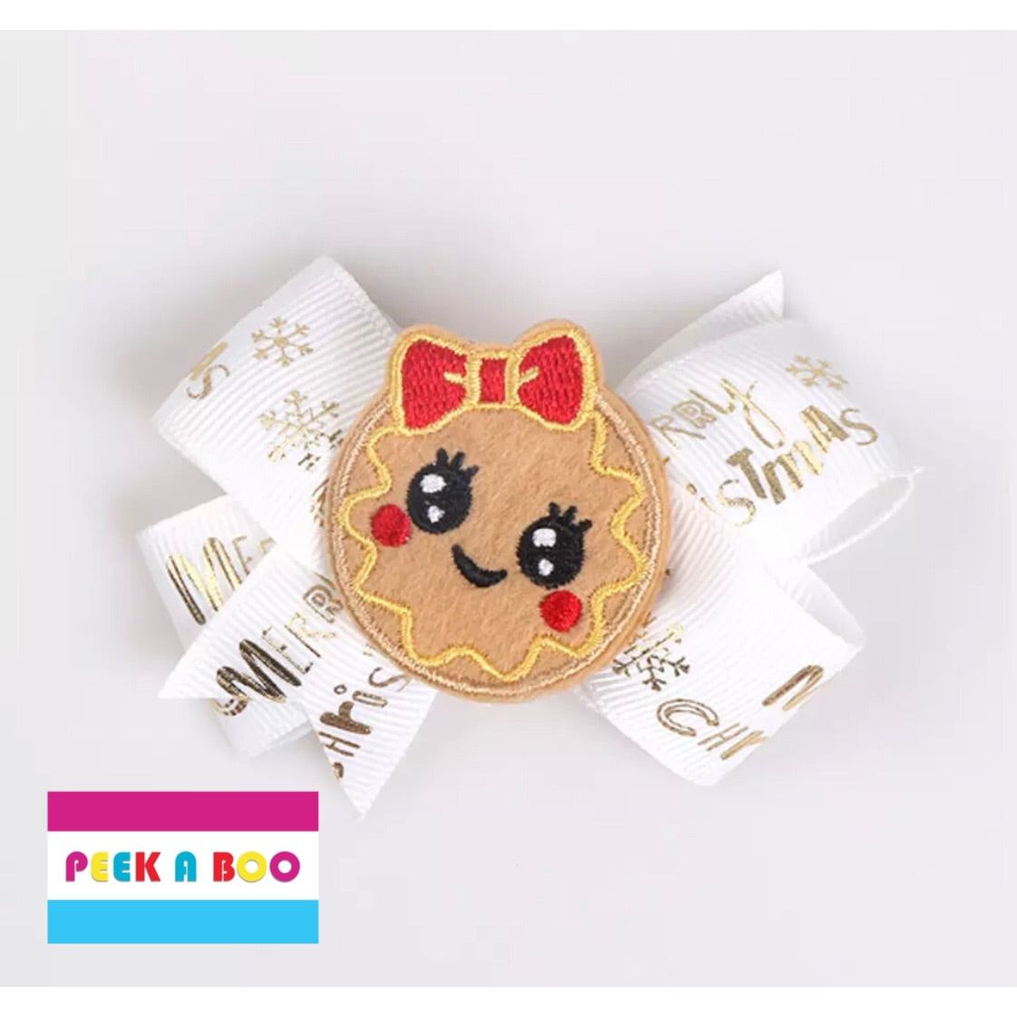 Christmas Print Hair Clips Bows PEEK A BOO