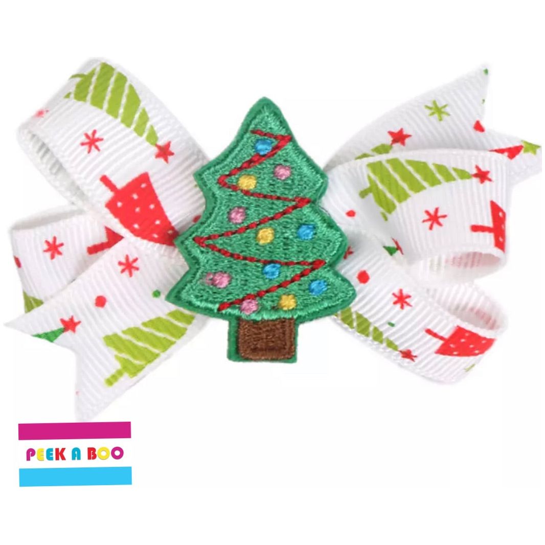 Christmas Print Hair Clips Bows PEEK A BOO