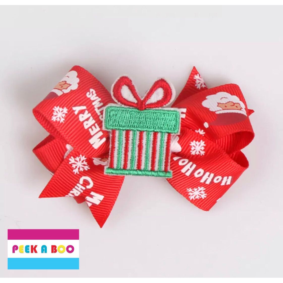 Christmas Print Hair Clips Bows PEEK A BOO