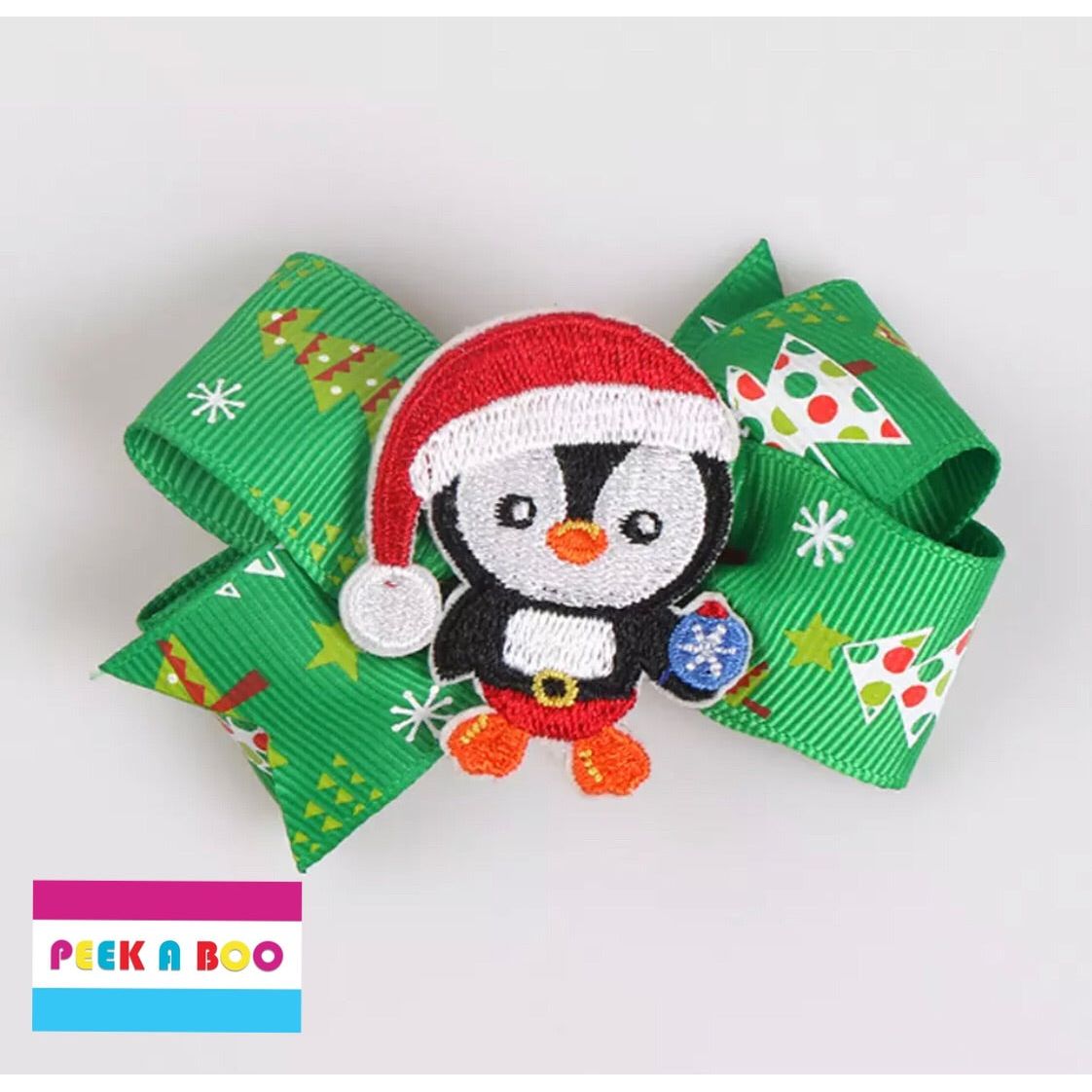 Christmas Print Hair Clips Bows PEEK A BOO