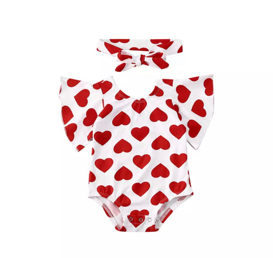 Red hearts bodysuit w headband