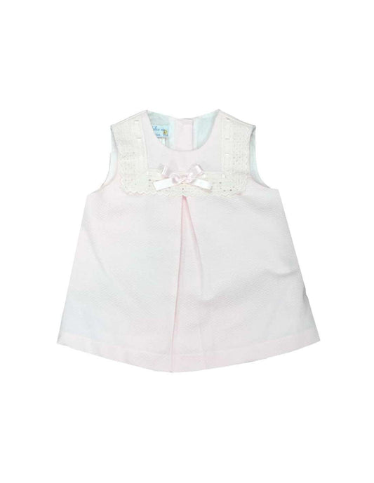 White Pique Dress With Pink Ribbon