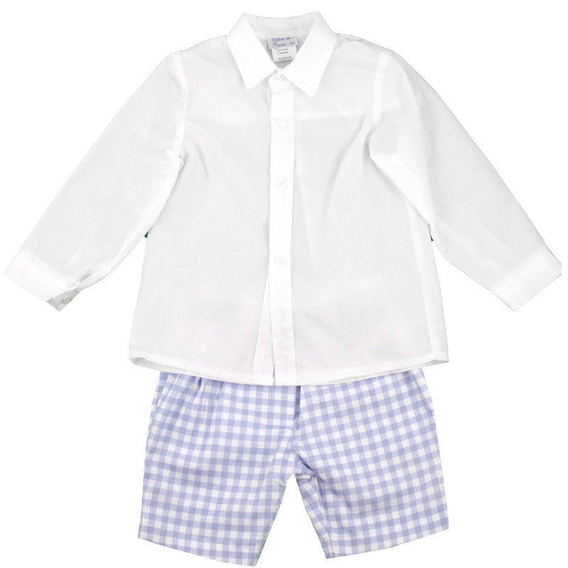 boys long sleeve polo and checkered short