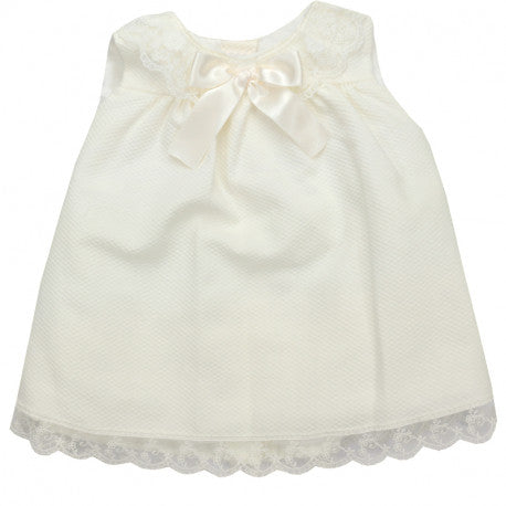 GIRLS DRESS WITH BIG BOW AND FRILLED LACE NECKLINE PEEK A BOO