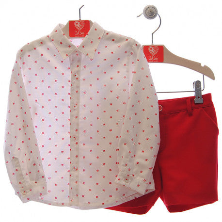 BOYS DOTTED LONG SLEEVE SHIRT WITH SHORT PANTS PEEK A BOO