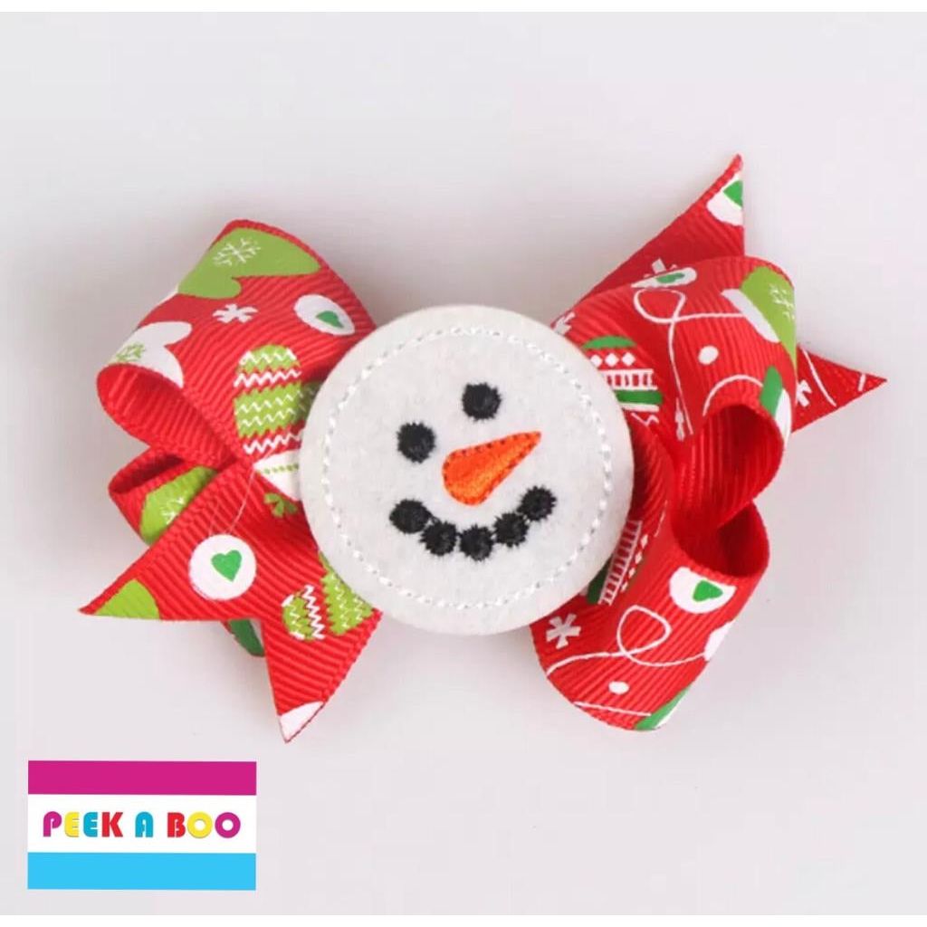 Christmas Print Hair Clips Bows PEEK A BOO