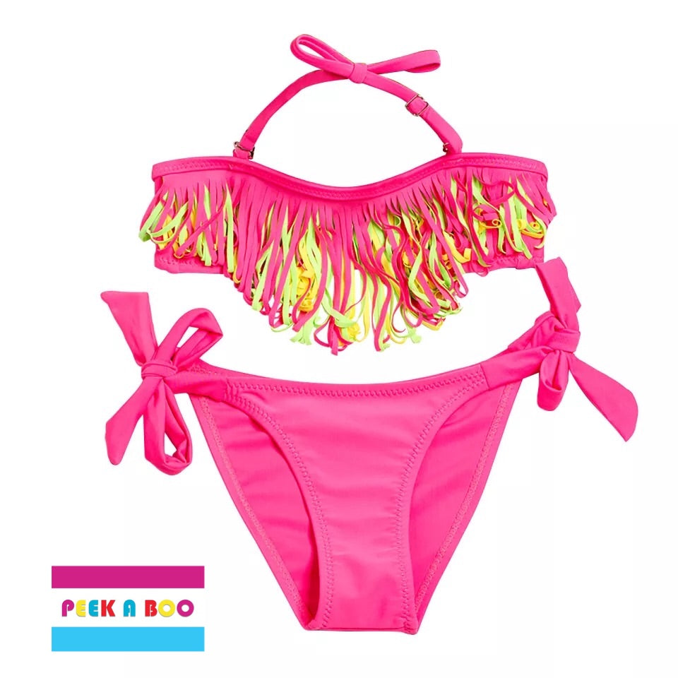 Hot Pink Girl Tassels Bikini Set PEEK A BOO