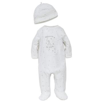 Welcome To The World Footed One-Piece and Hat PEEK A BOO