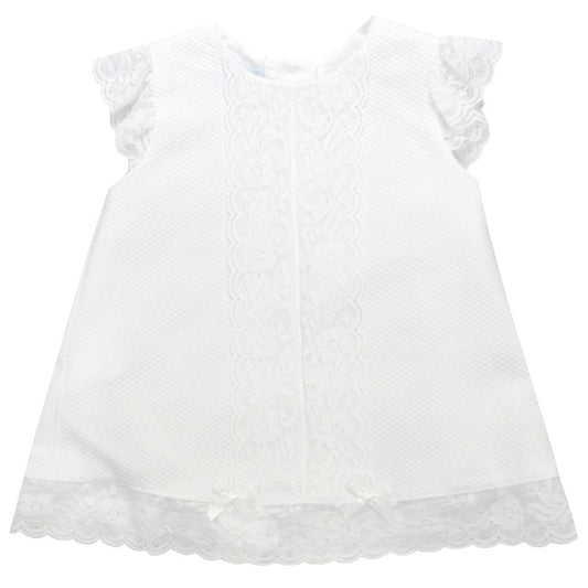 Pique white girls dress with lace