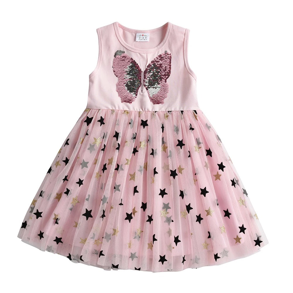 pink butterfly stars party dress