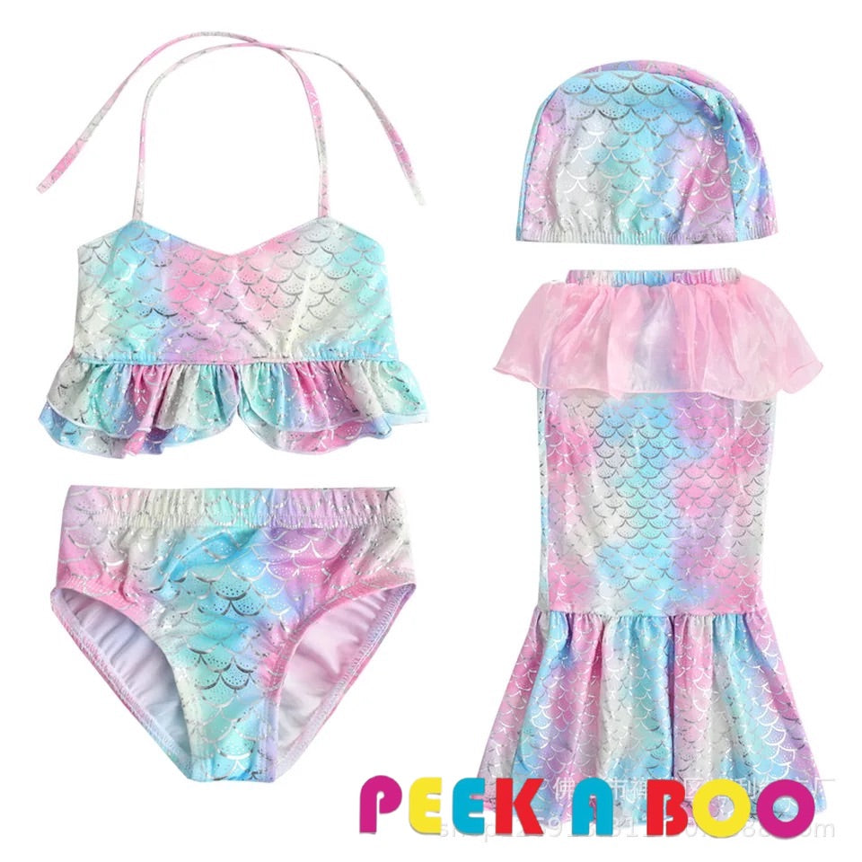 Girls Mermaid Swimsuit Four-piece PEEK A BOO