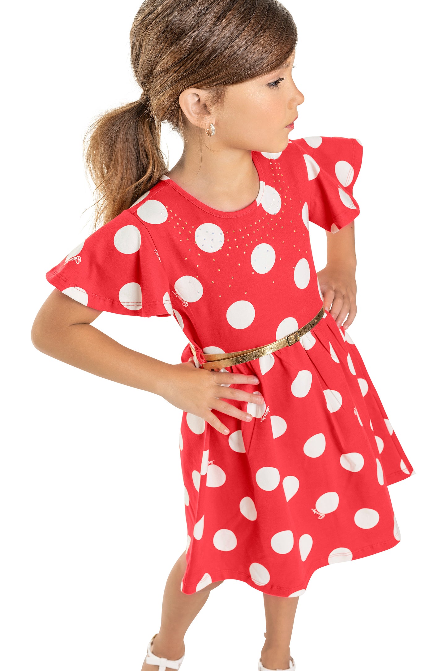 polka dots gold belt dress