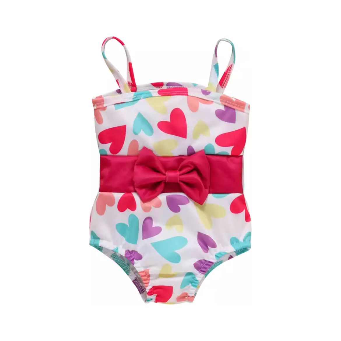 Heart Print Bowknot Halter Crop Tops Ruffles Shorts Swimsuit PEEK A BOO